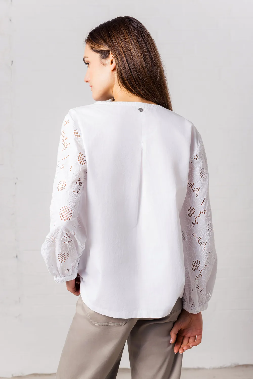 Senatex Bluse mit Spitzen-Ärmeln Bluse White Baumwolle