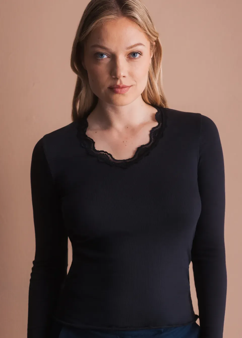 Senatex Langarmshirt Spitze Ripp-Shirt Vino 34 körpernah