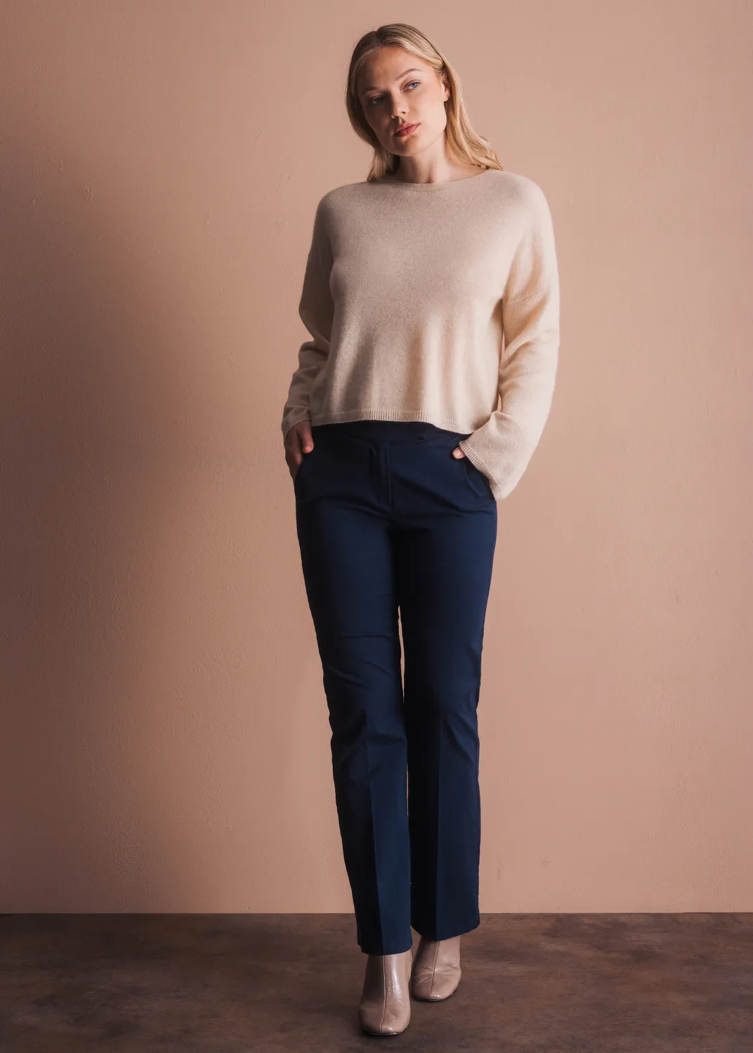 Senatex Kaschmirpullover mit weitem Ausschnitt Pullover Navy