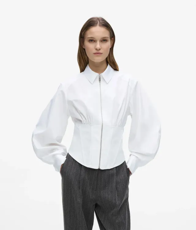 Karl Lagerfeld Corset Popeline Bluse Bio-Baumwolle