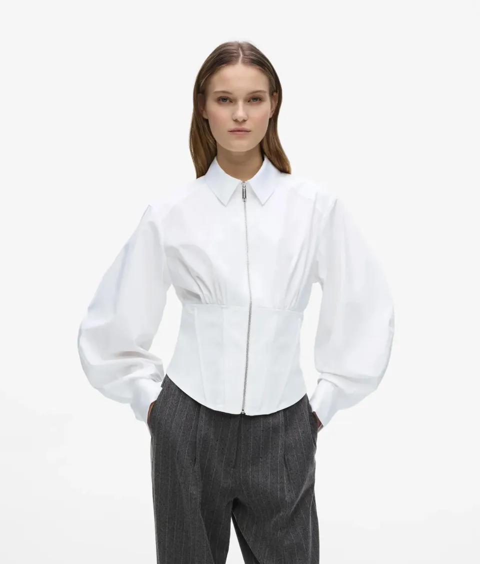 Karl Lagerfeld Corset Popeline Bluse Bio-Baumwolle