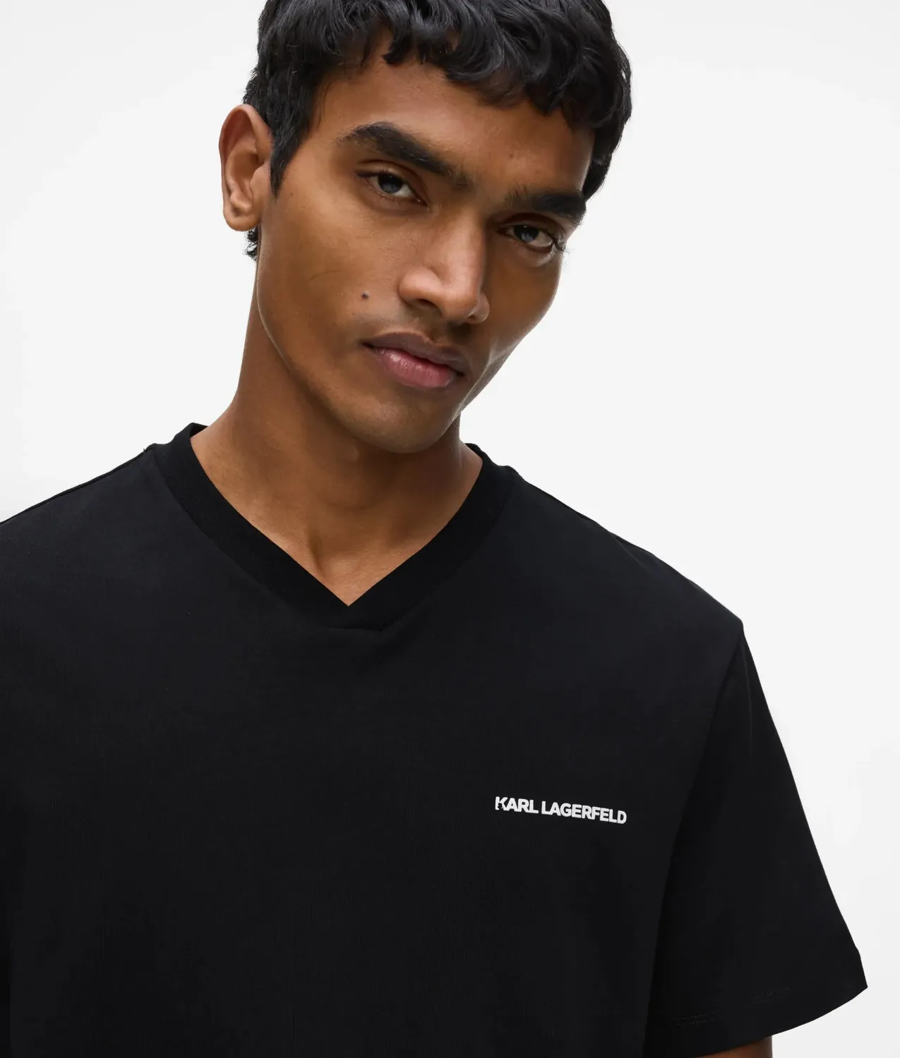 Karl Lagerfeld Logo T-Shirt V-Ausschnitt Bio-Baumwolle