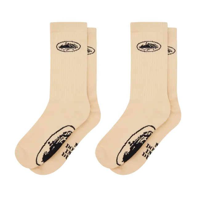 Corteiz Alcatraz Socken 2er Pack Creme Baumwolle