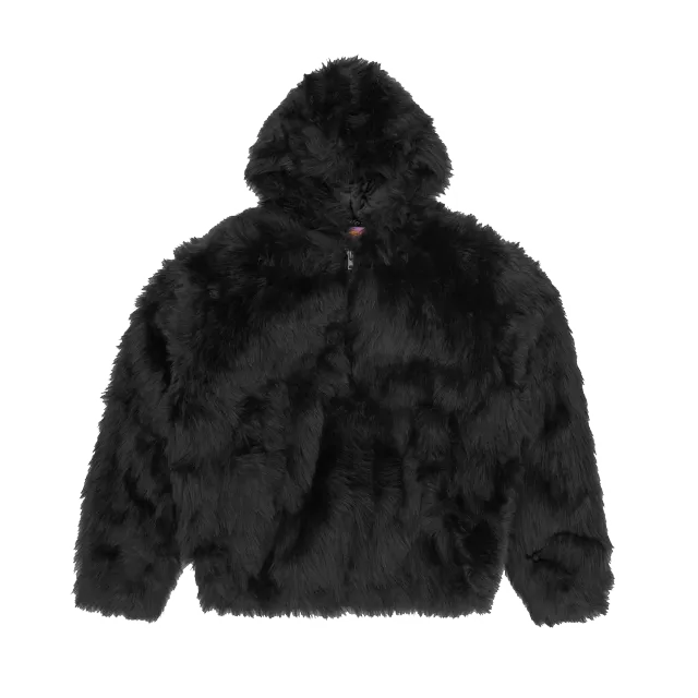Corteiz Hooded Fur Jacke Schwarz Kunstfell Winter