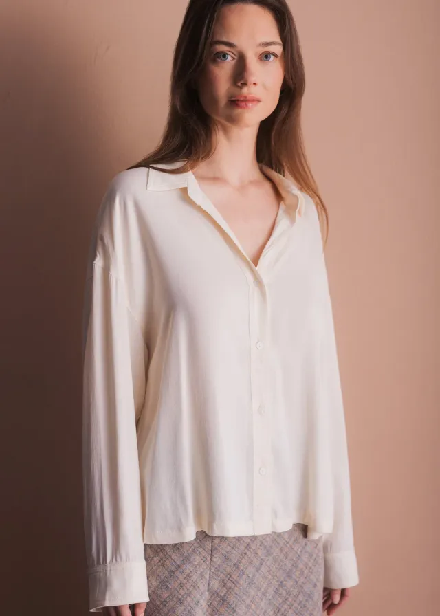 Senatex Bluse Kragen Knopfleiste Cream Cupro-Viskose