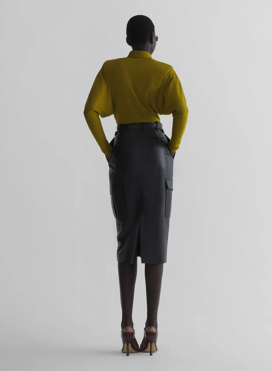 Mugler Polo Bodysuit Olivgrün Fledermaus Langarm