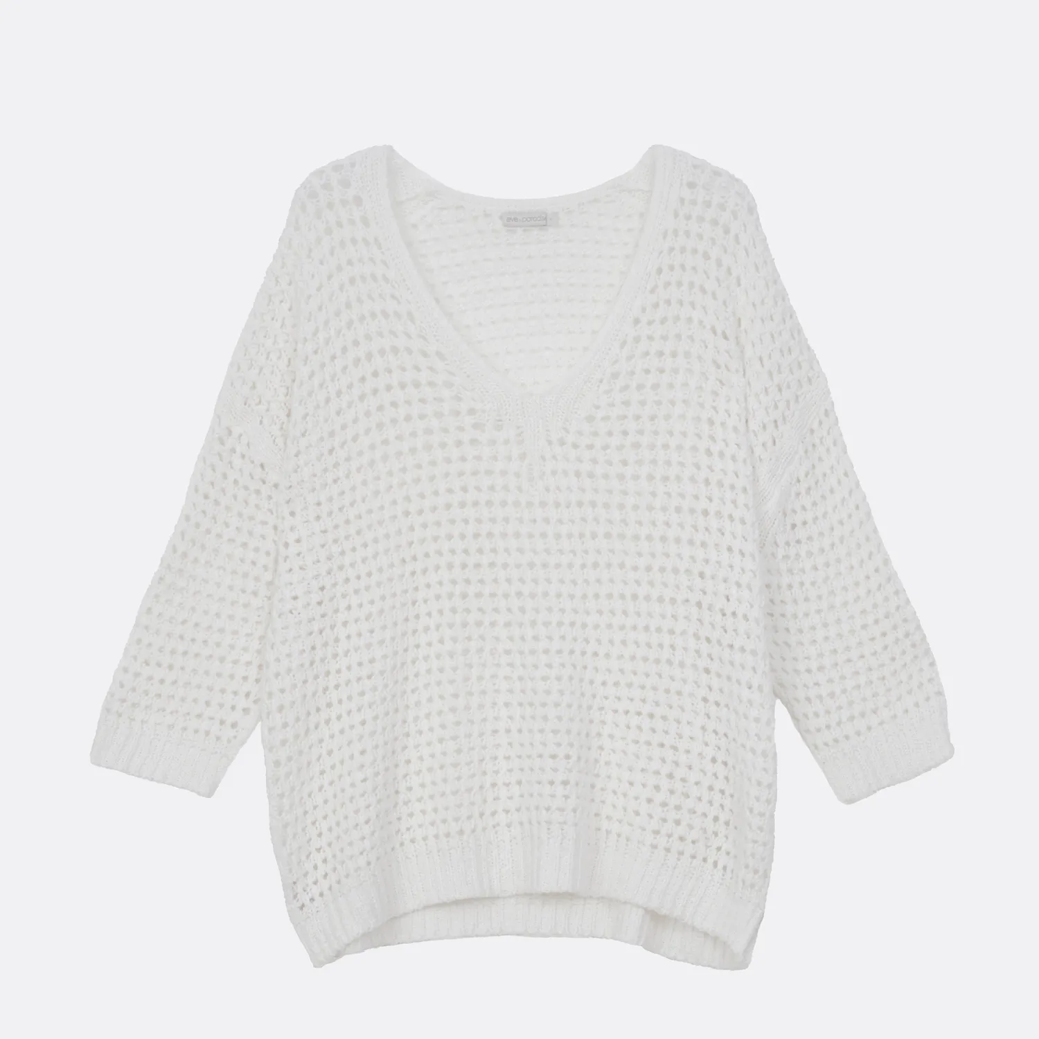 Senatex Ajourstrickpullover V-Ausschnitt Off-White luftig