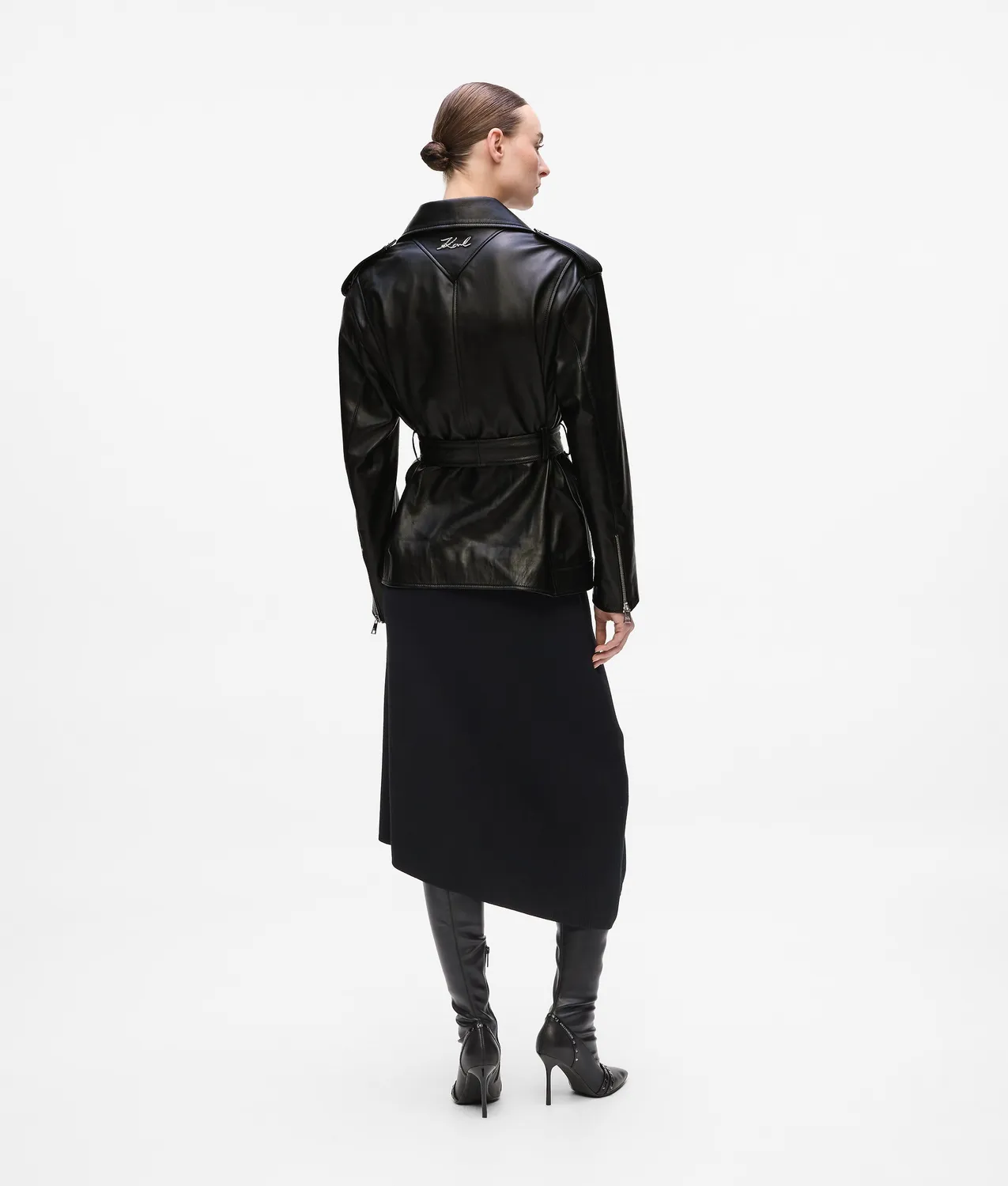 Karl Lagerfeld Lederjacke schwarz Oversize asymmetrisch