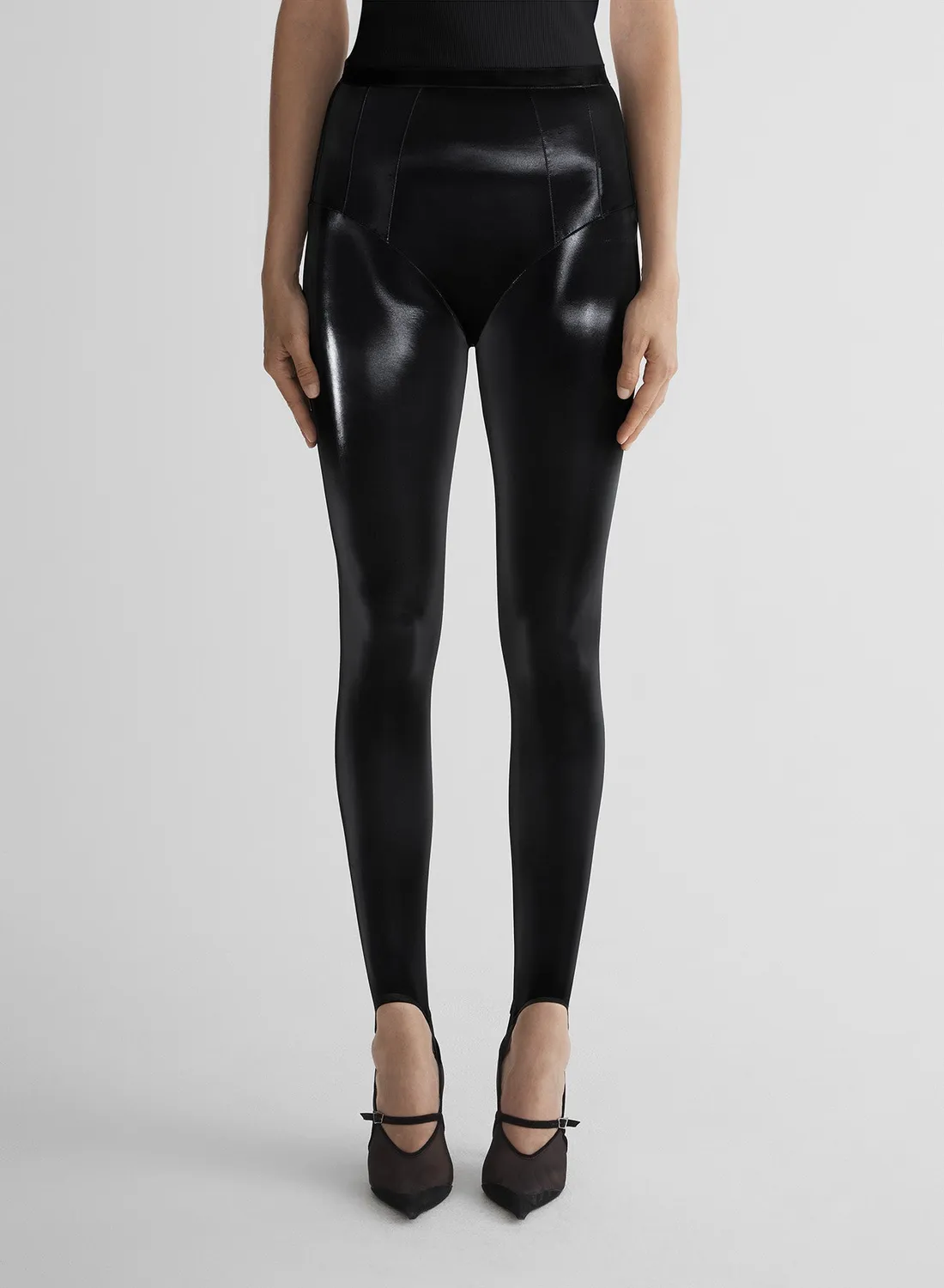 Mugler Les Amazones Legging Schwarz Vinyl High-Waist