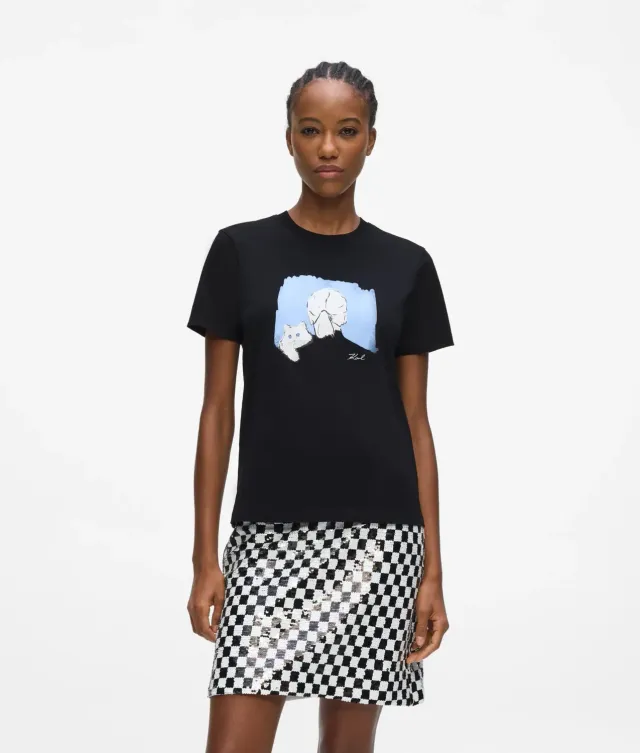 Karl Lagerfeld Illustrated Portrait T-Shirt Bio-Baumwolle