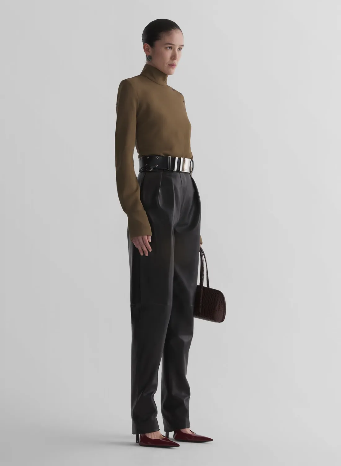 Mugler Fencing Shirt Bluse Khaki tailliert
