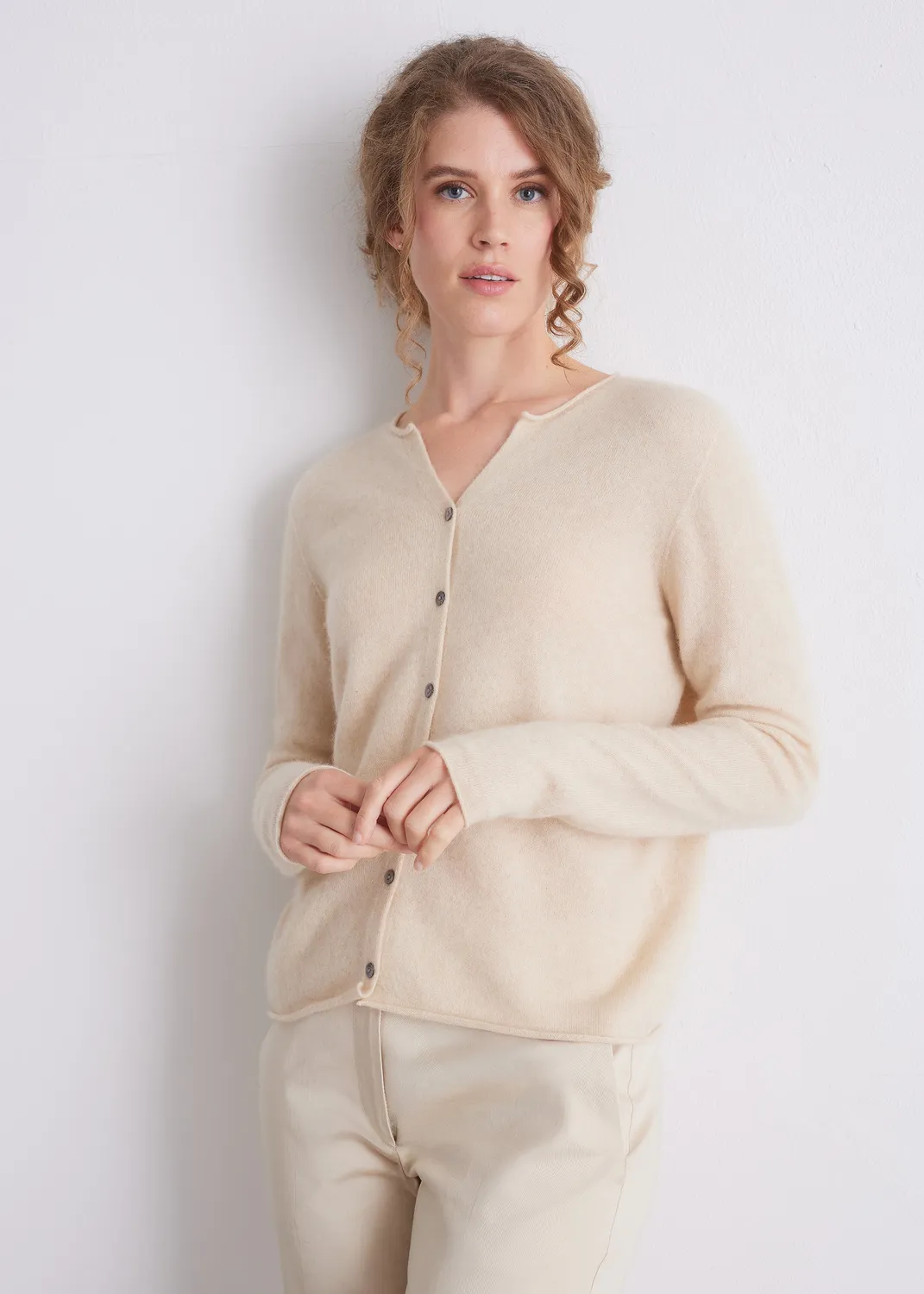 Senatex Kaschmir-Cardigan mit Knopfleiste Cream Kaschmir