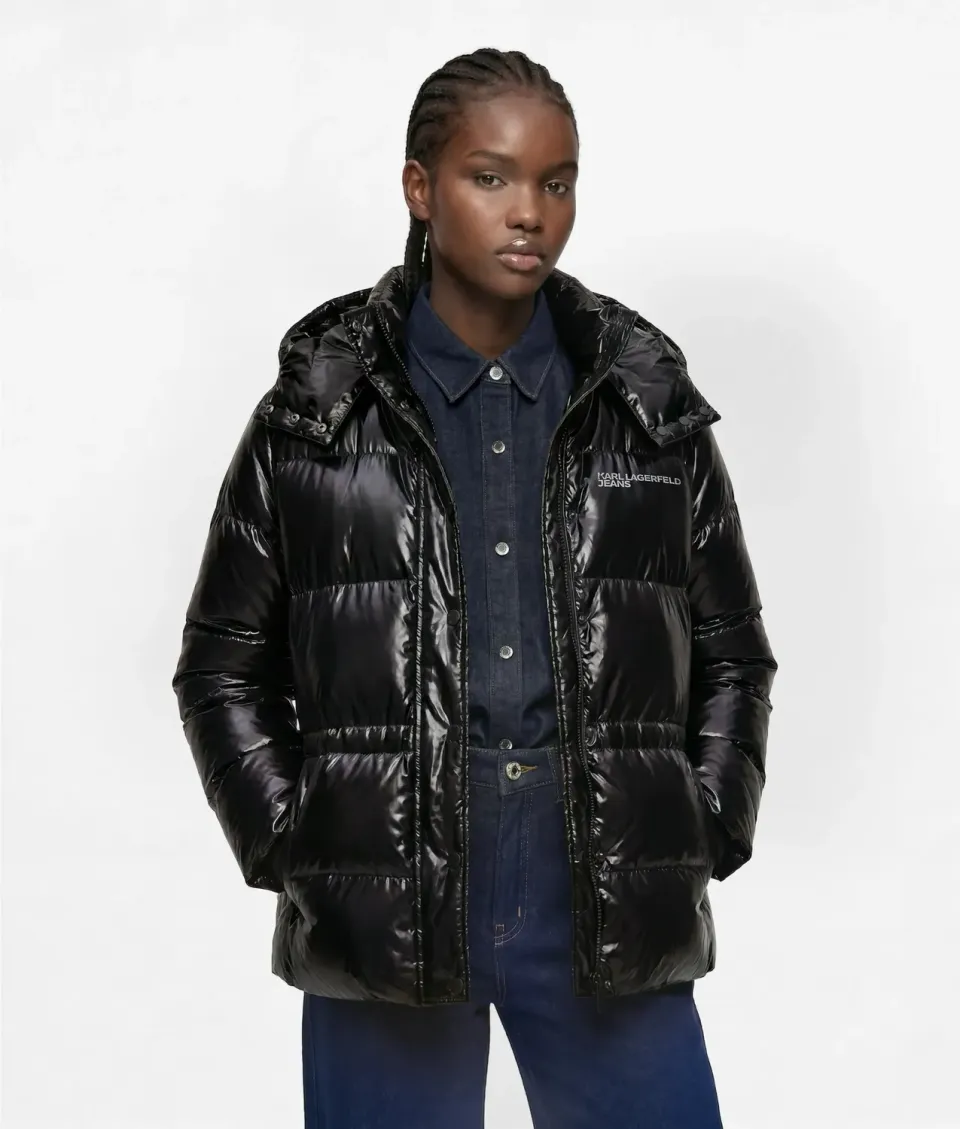 Karl Lagerfeld Pufferjacke glänzend Stepp schwarz