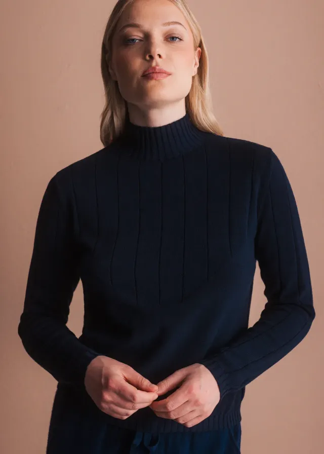 Senatex Pullover mit Stehkragen Baumwollpullover Navy XS GOTS