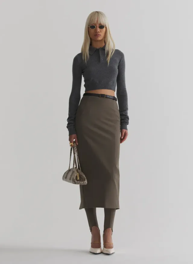 Mugler Pencil Rock taupe Wolle knielang высокий