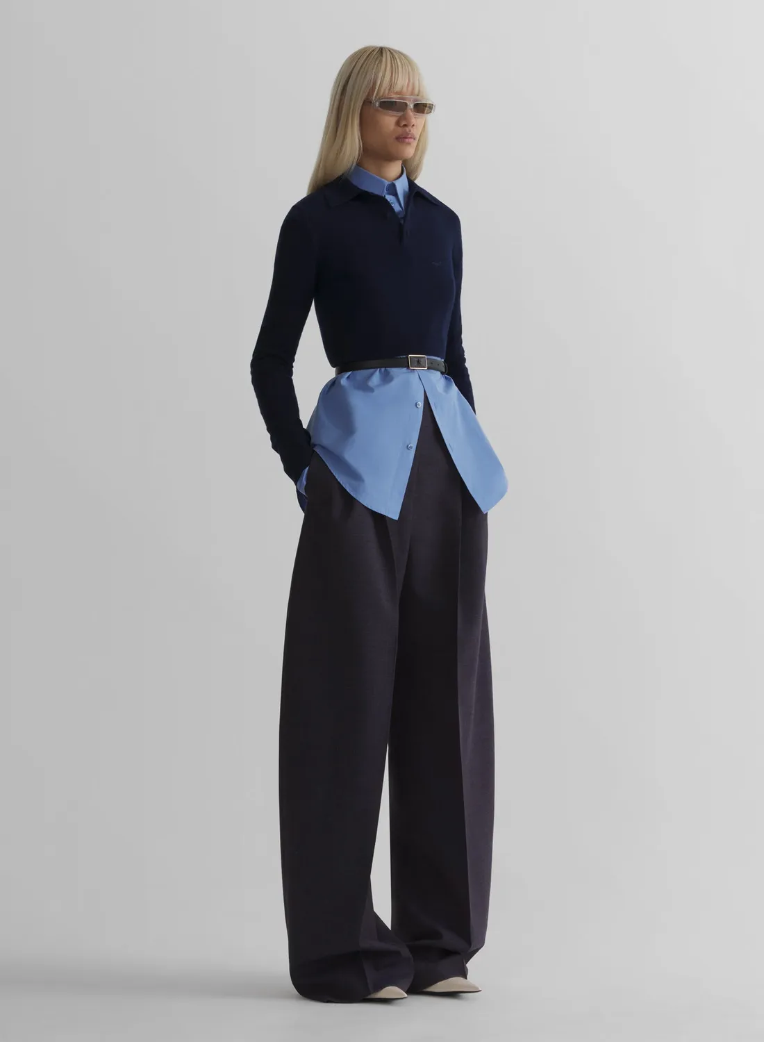 Mugler Cashmere Cropped Polo Strick navy kurz
