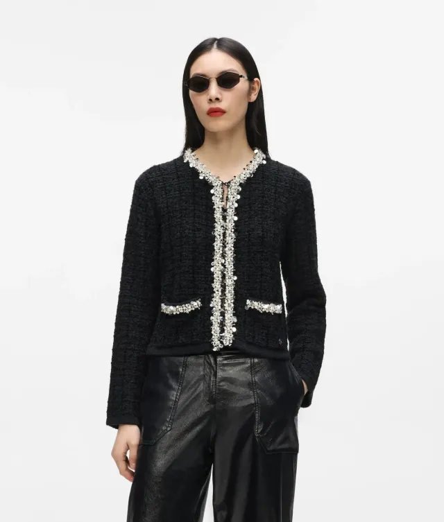 Karl Lagerfeld Textured Beaded Cardigan Strickjacke mit Perlen