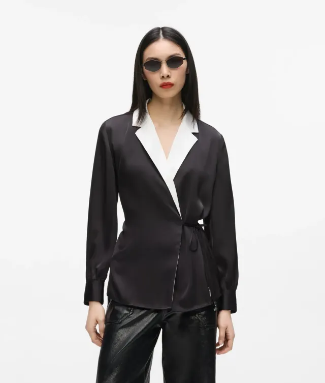 Karl Lagerfeld Satin Wrap Bluse Wickel matt Gr. 0-10