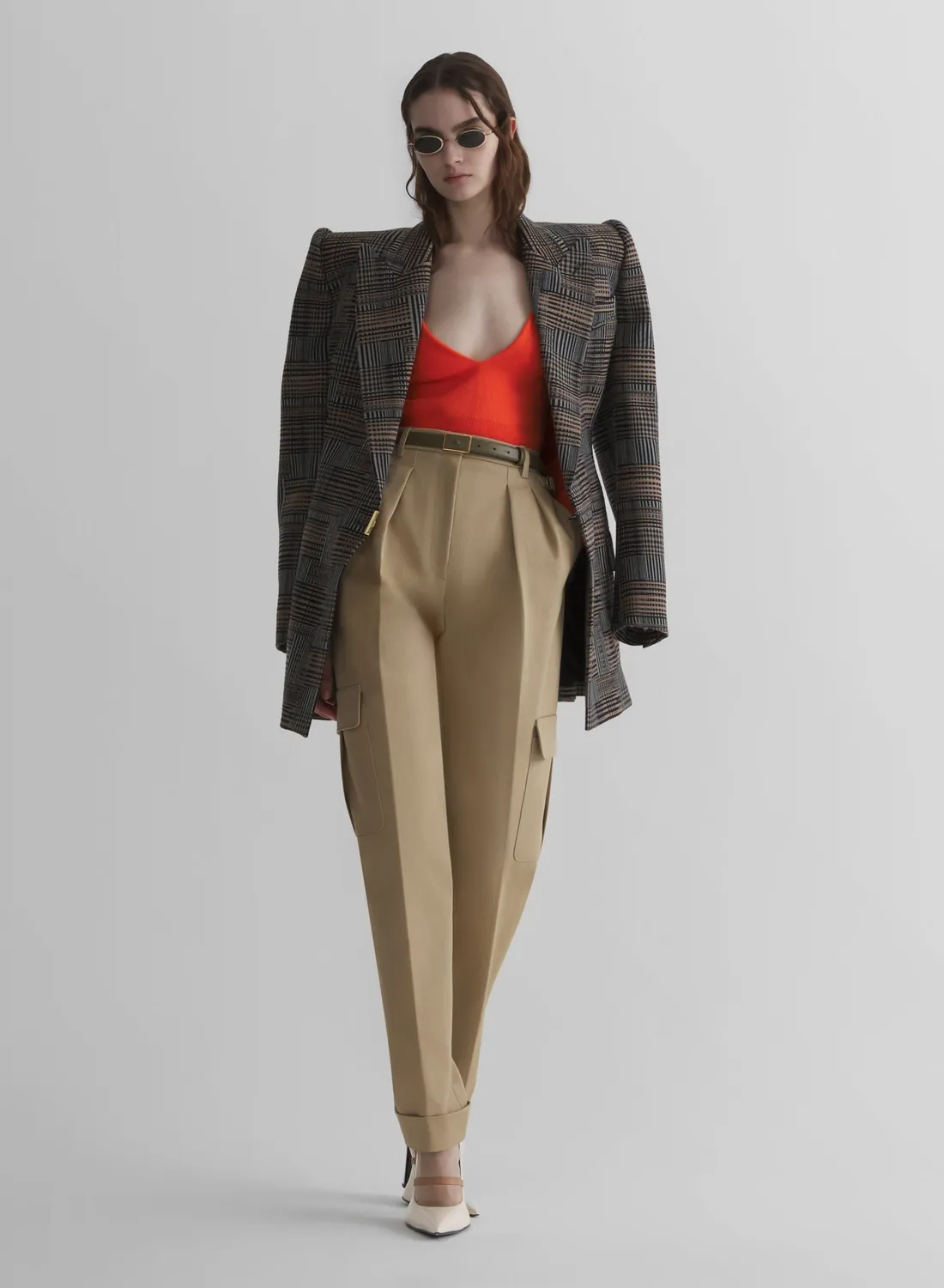 Mugler Cashmere V-Neck Knit Top Orange Cropped