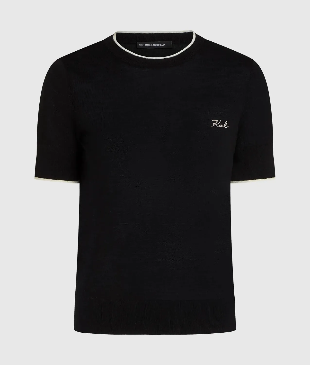 Karl Lagerfeld Merino T-Shirt Merinowolle gerader Schnitt