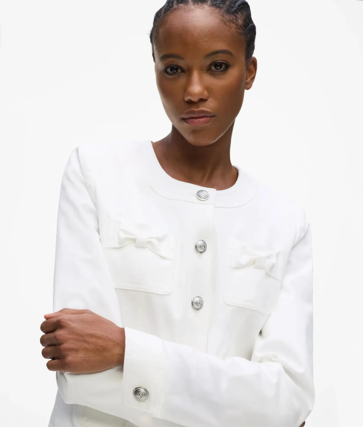 Karl Lagerfeld kragenlose Jacke Schleife Baumwollmix