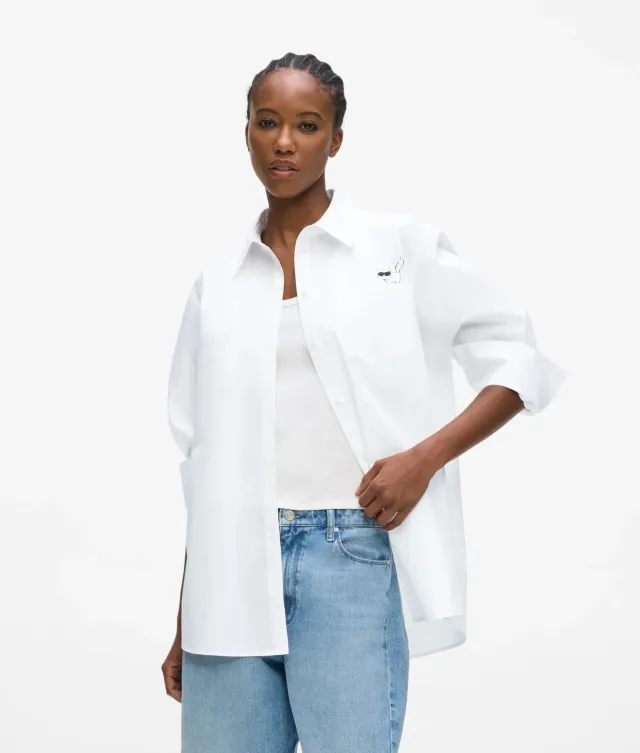Karl Lagerfeld Ikon Choupette Poplin Bluse Bio-Baumwolle