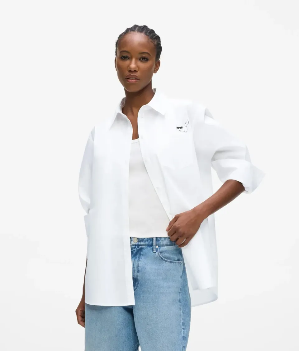 Karl Lagerfeld Ikon Choupette Poplin Bluse Bio-Baumwolle