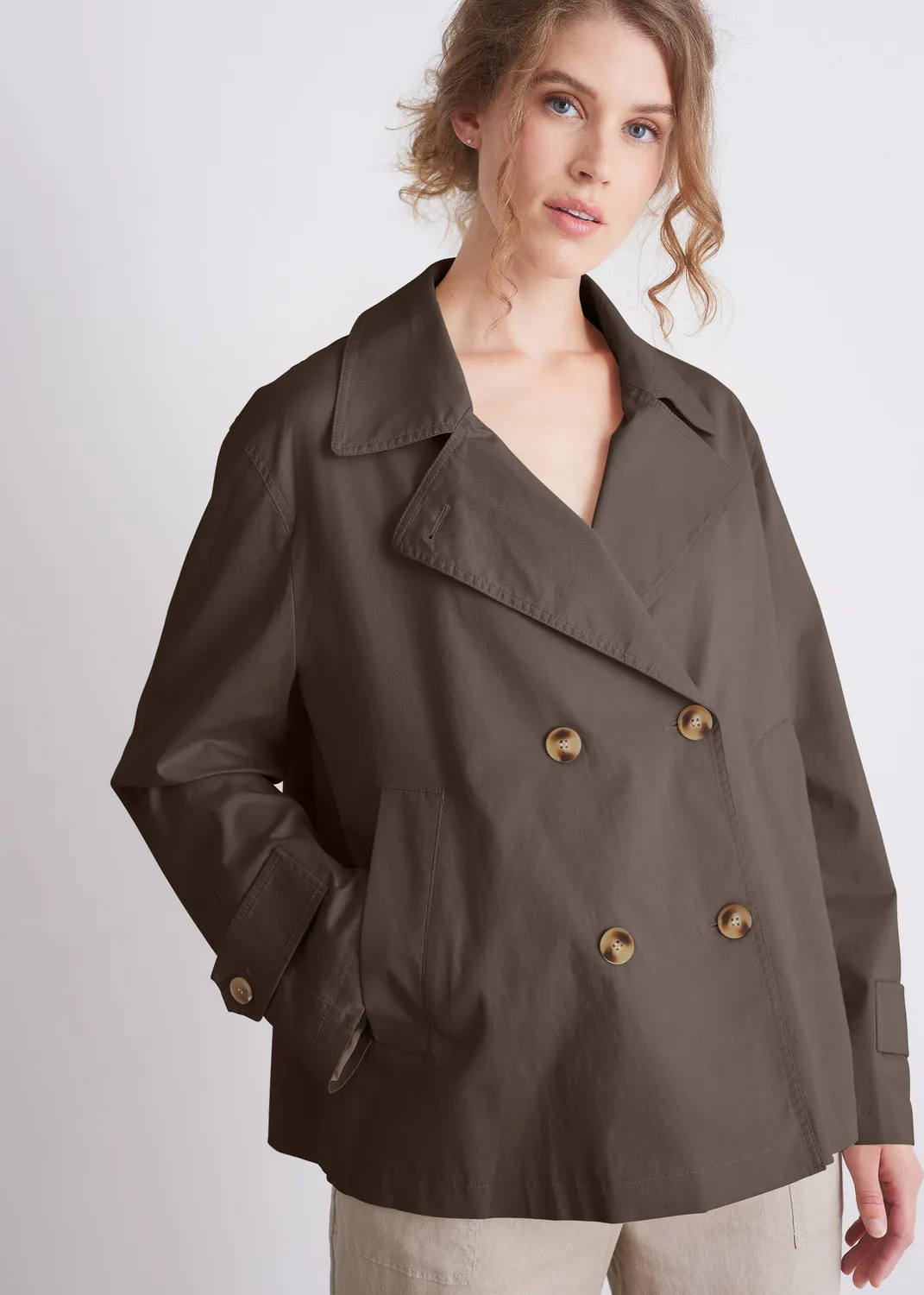 Senatex Kurztrench Revers Beige Baumwoll-Mix