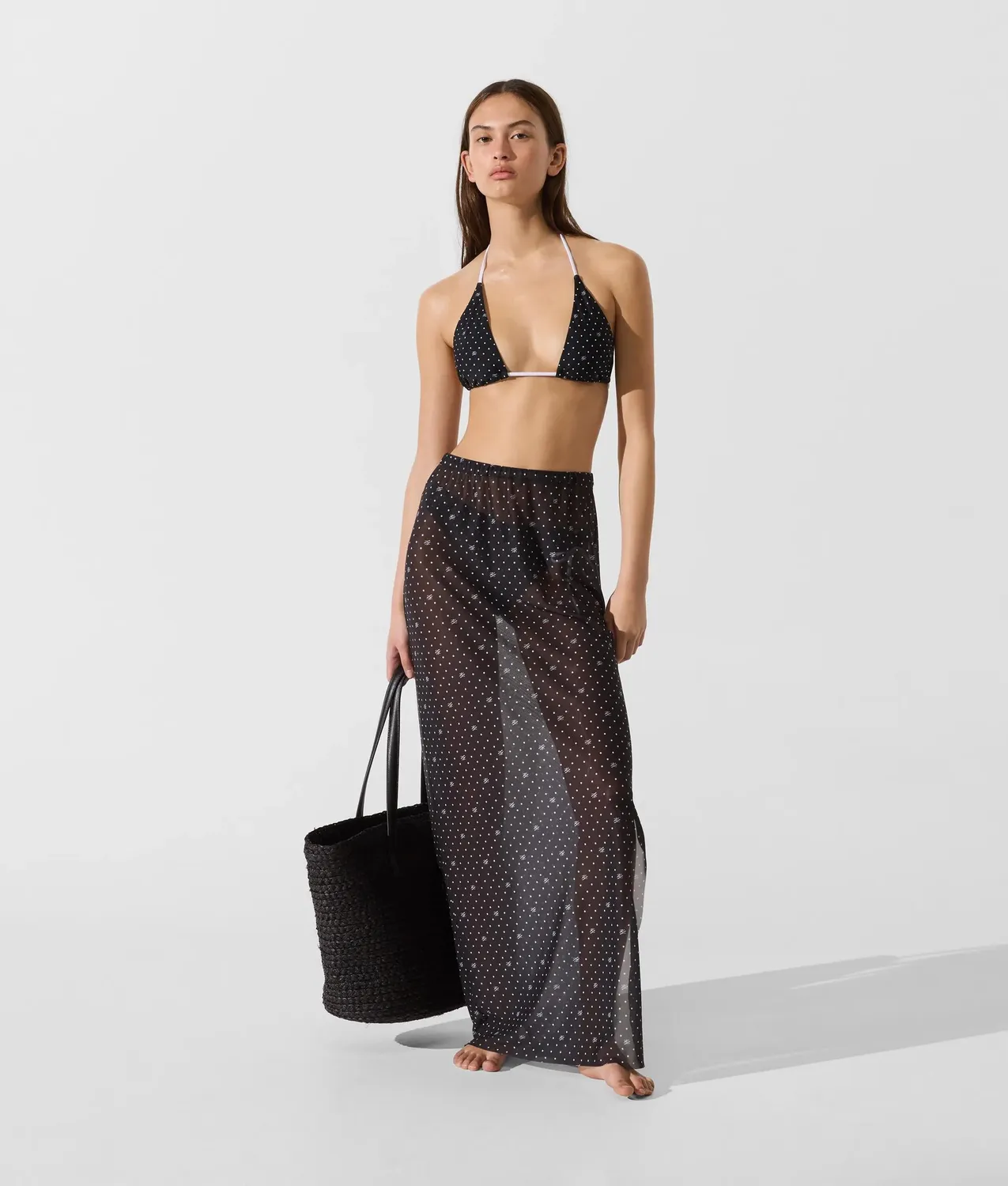 Karl Lagerfeld Polka Dot Mesh Pareo Maxi transparent