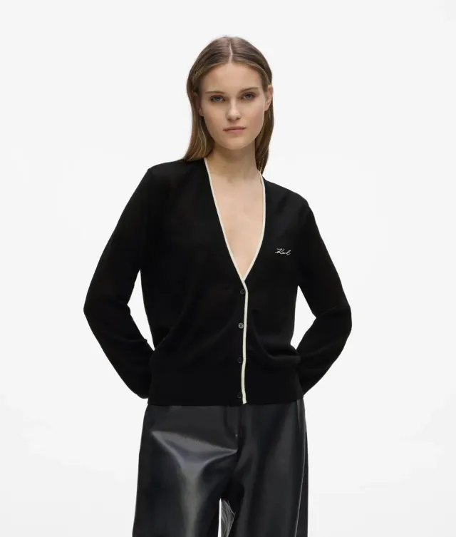 Karl Lagerfeld Merino Cardigan V-Ausschnitt Wolle