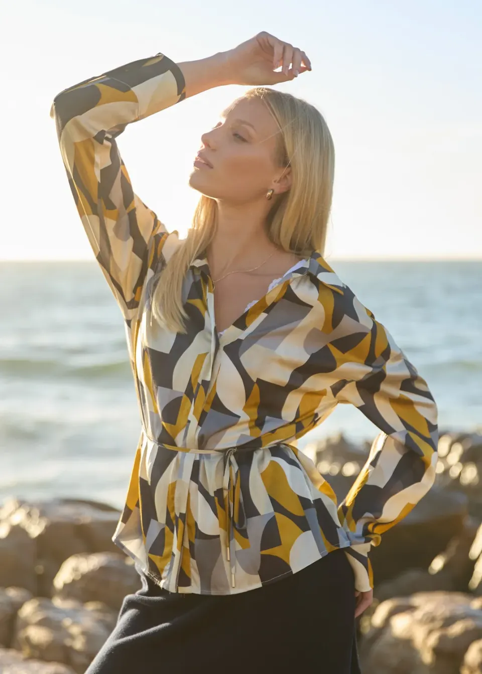 Senatex Bluse Grafikprint EcoVero Viskose Midnight Curve