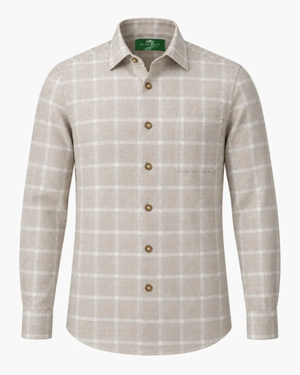 Gloriette Fashion Fit Trachtenhemd beige kariert Baumwolle
