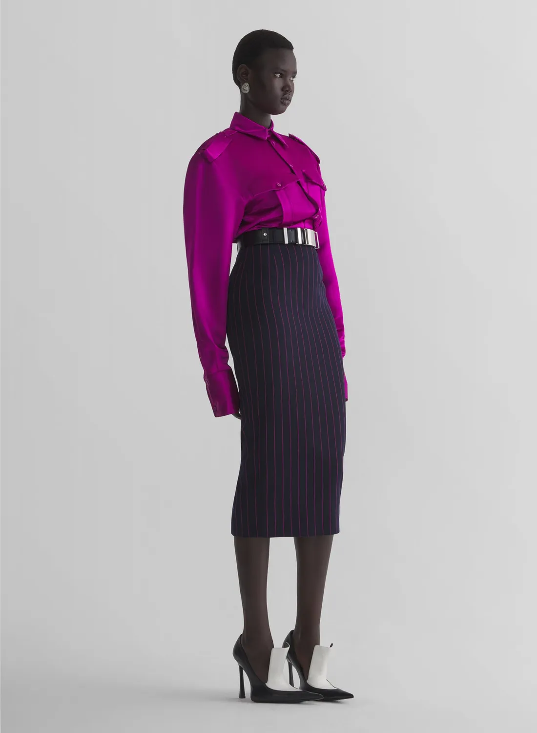 Mugler Pencil Midi Rock Nadelstreifen