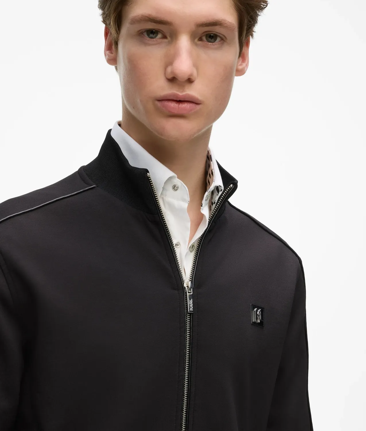 Karl Lagerfeld Zip-Up Metallic Trim Jacke Monogramm Schwarz