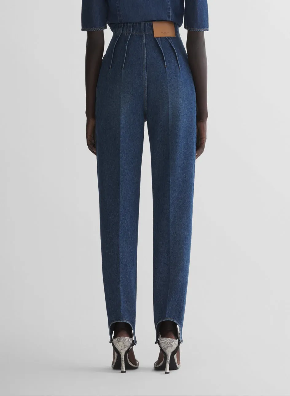 Mugler Denim Cigarette Stirrup Hose Denim High Waist