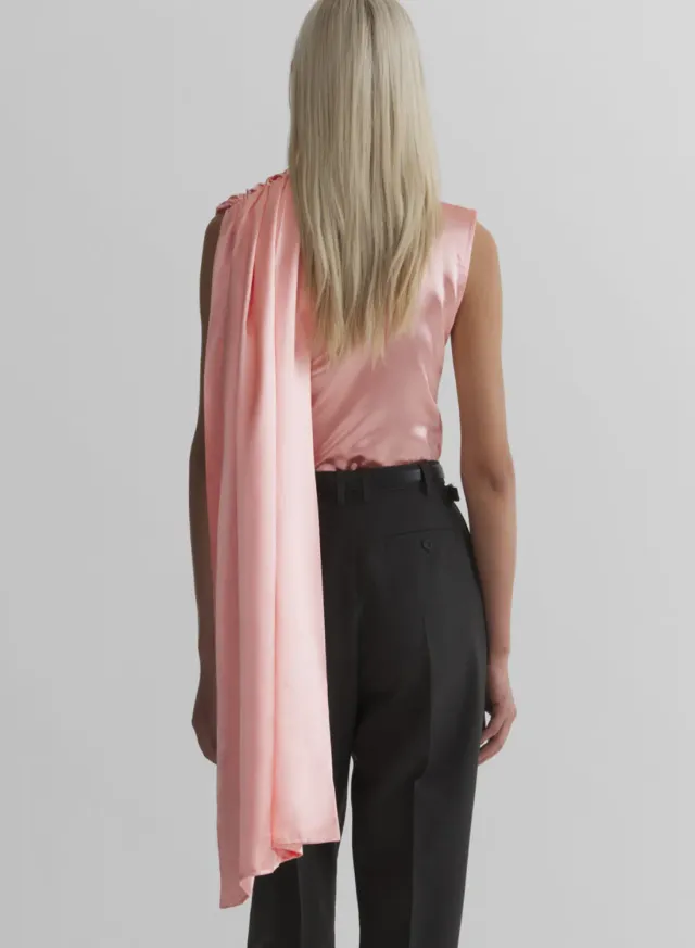 Mugler Scarf Satin Top baby pink ärmellos drapiert
