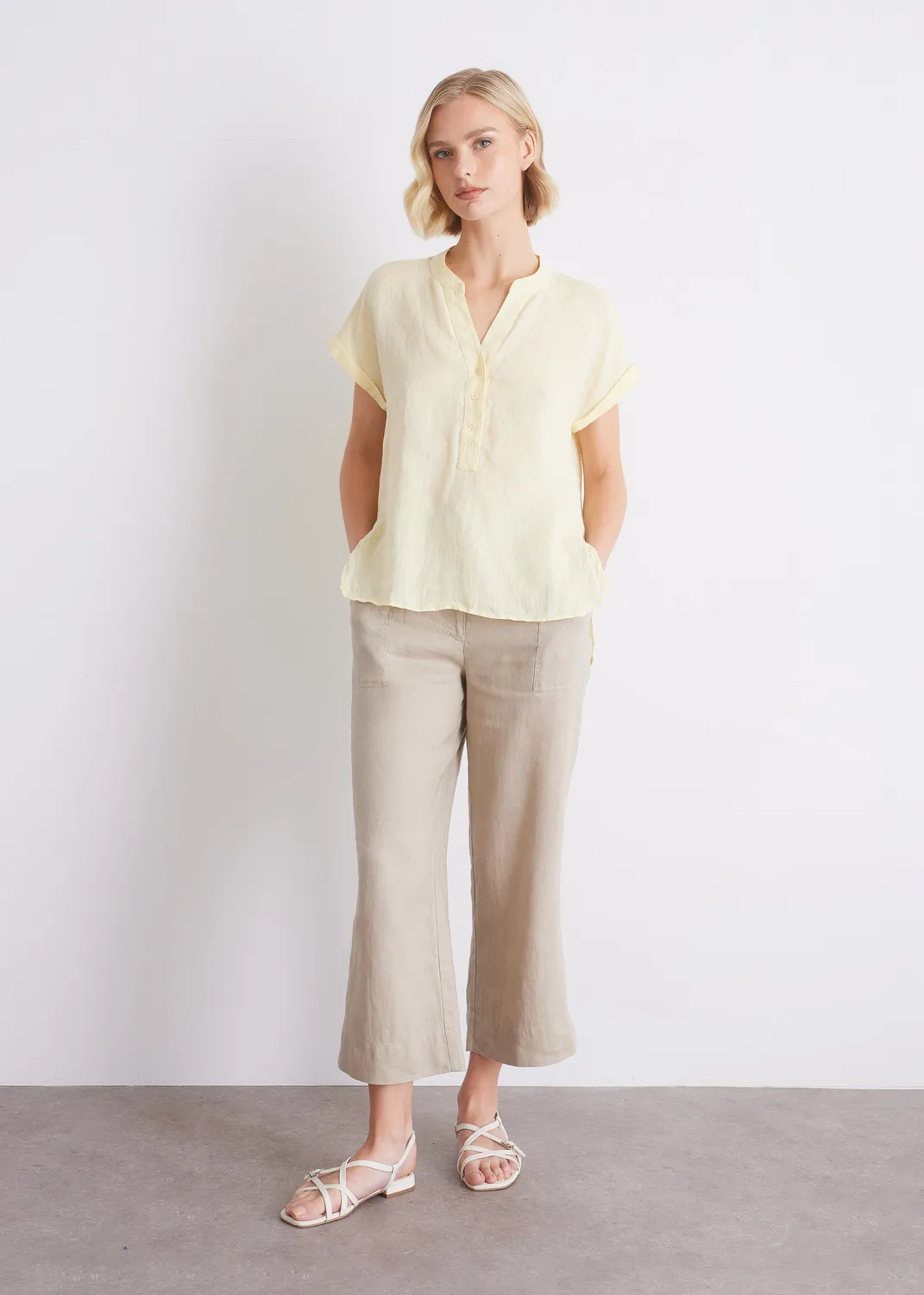 Senatex Leinenbluse mit V-Ausschnitt Leinenbluse Vanilla 34