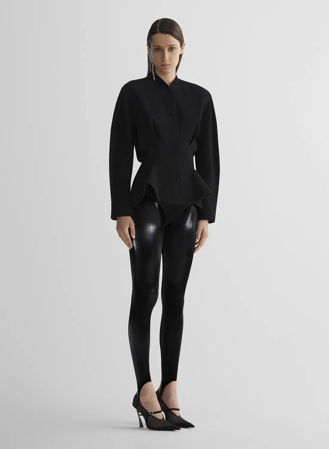 Mugler Les Amazones Legging Schwarz Vinyl High-Waist