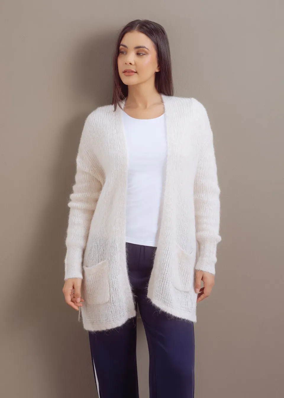 Senatex Strickjacke Alpaka-Mix Cardigan Chalk mit Taschen