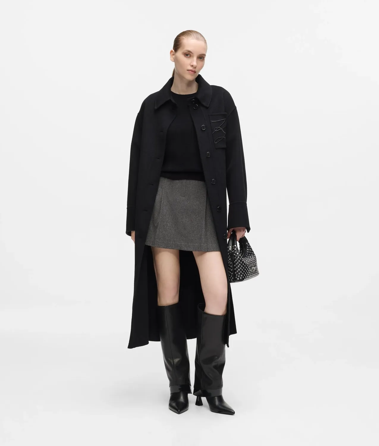 Karl Lagerfeld Wollmantel lang mit Gürtel Wollmix
