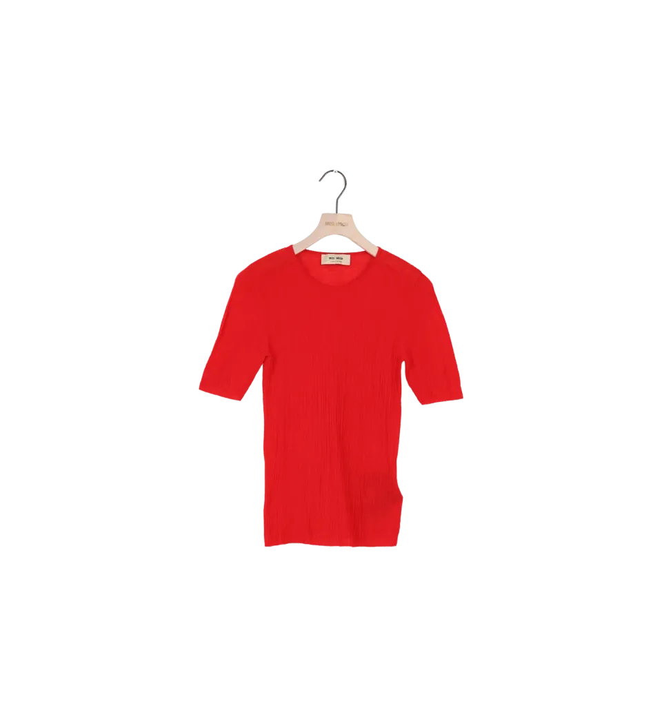 Mos Mosh MMBouch Rib SS Knit Pullover Chinese Red XS Wolle