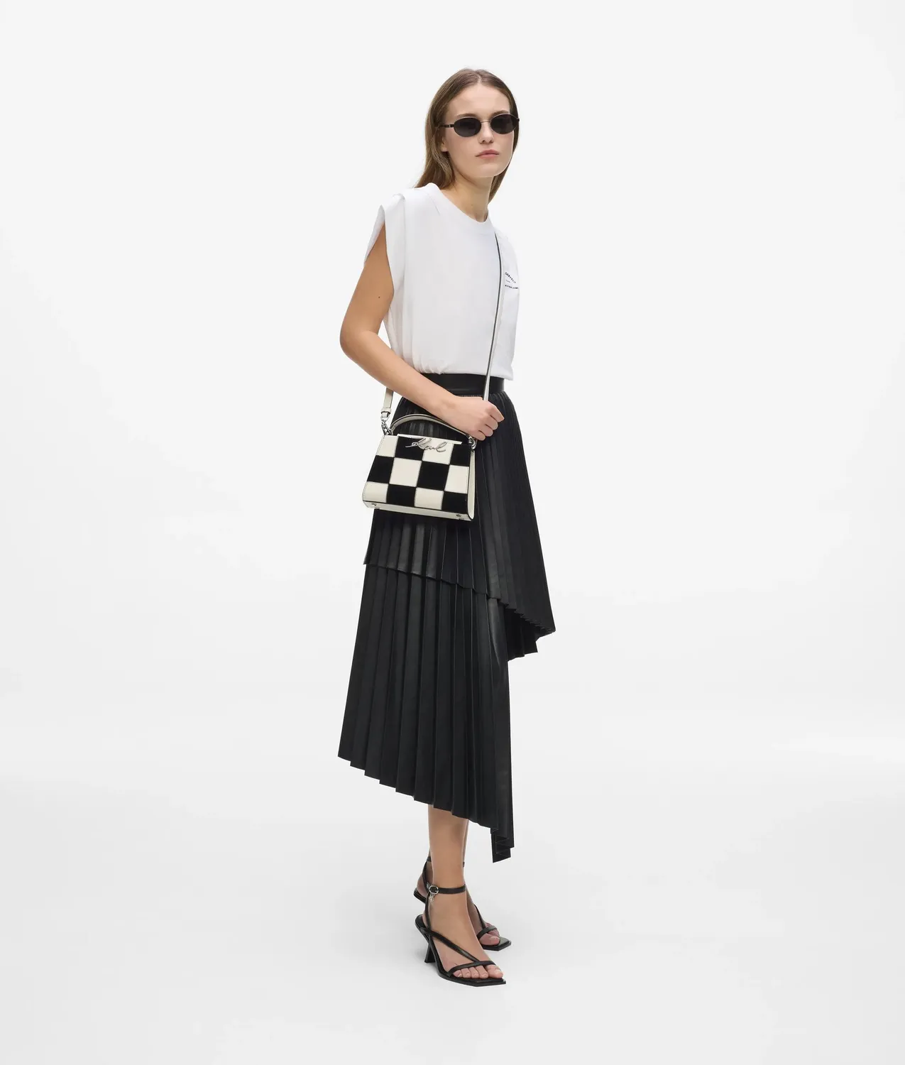 Karl Lagerfeld K/Signature Check Henkeltasche Mini Leder-Suede