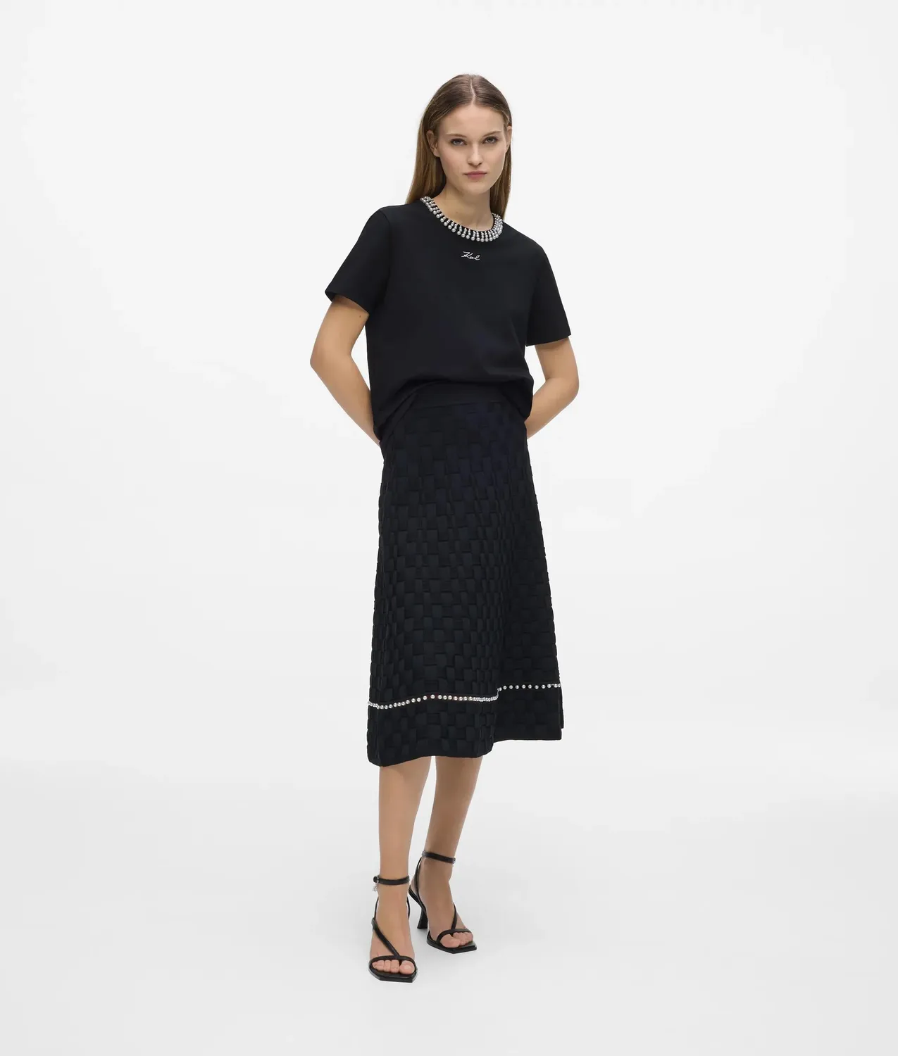 Karl Lagerfeld T-Shirt Perlen Bio-Baumwolle weiß
