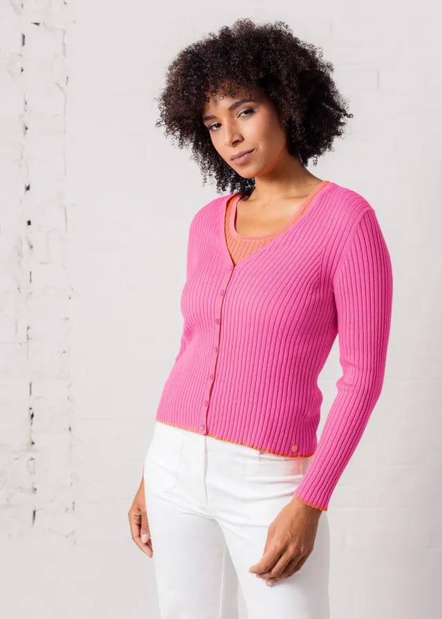 Senatex Strickjacke mit Kontrasten Bio-Baumwolle Pink Combo