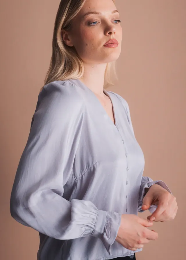 Senatex Bluse Rüschenmanschette Lightgrey fließend