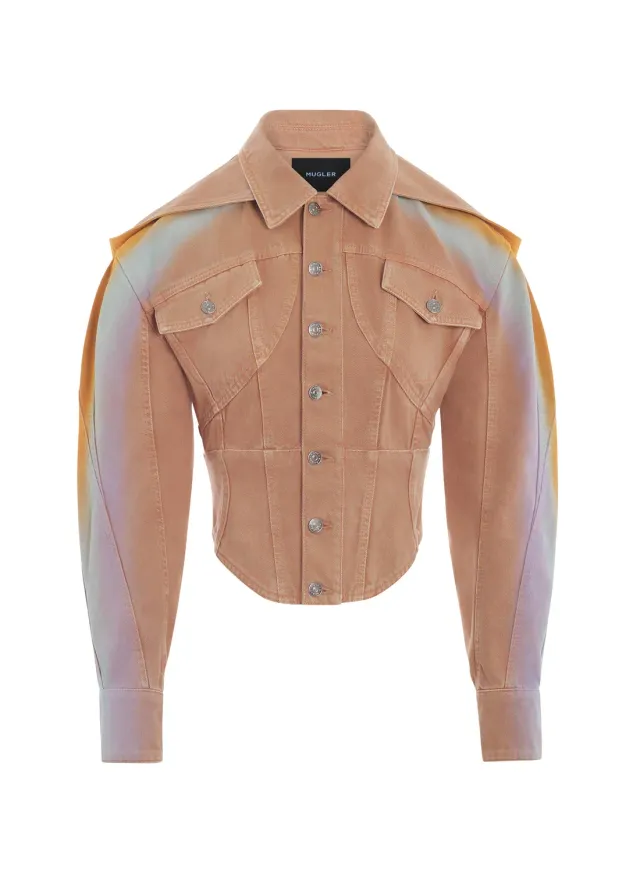 Mugler Corseted Gradient Denimjacke Blau