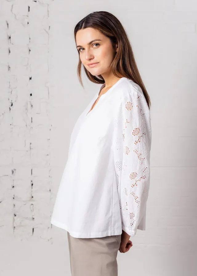 Senatex Bluse mit Spitzen-Ärmeln Bluse White Baumwolle