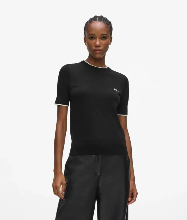 Karl Lagerfeld Merino T-Shirt Merinowolle gerader Schnitt
