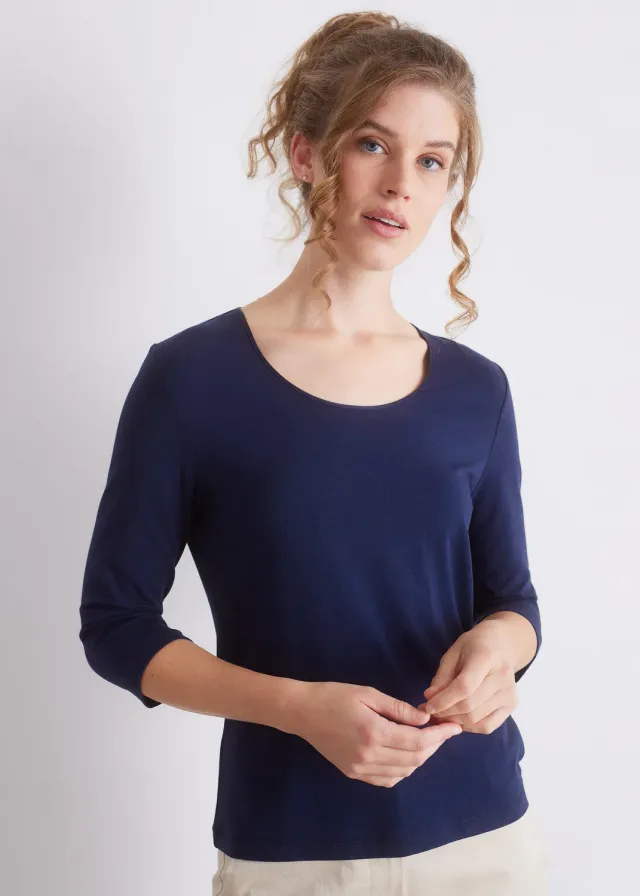 Senatex 3/4-Arm Shirt Off-White Viskose-Baumwolle
