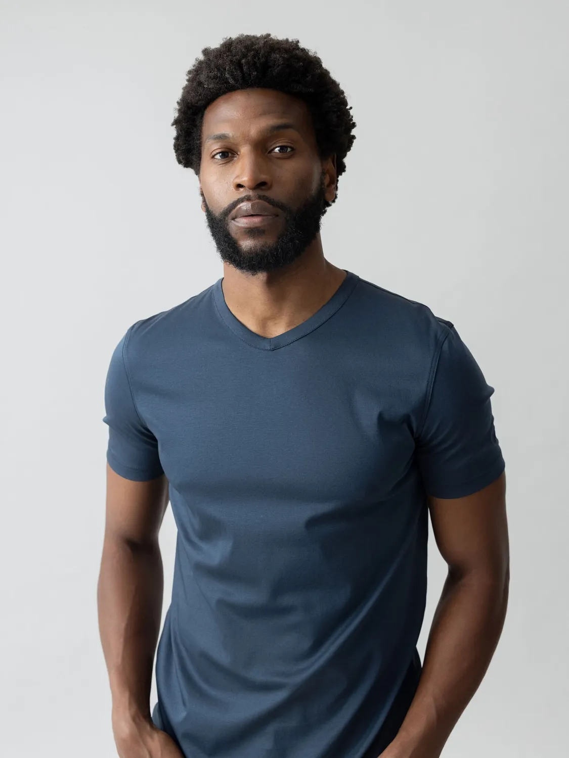 Mos Mosh MMGPerry V-Neck Tee T-Shirt Navy Baumwolle